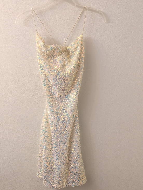 Windsor Dresses & Skirts - Windsor Iridescent Sequin Cowl Neck Mini Dress - White/Cream